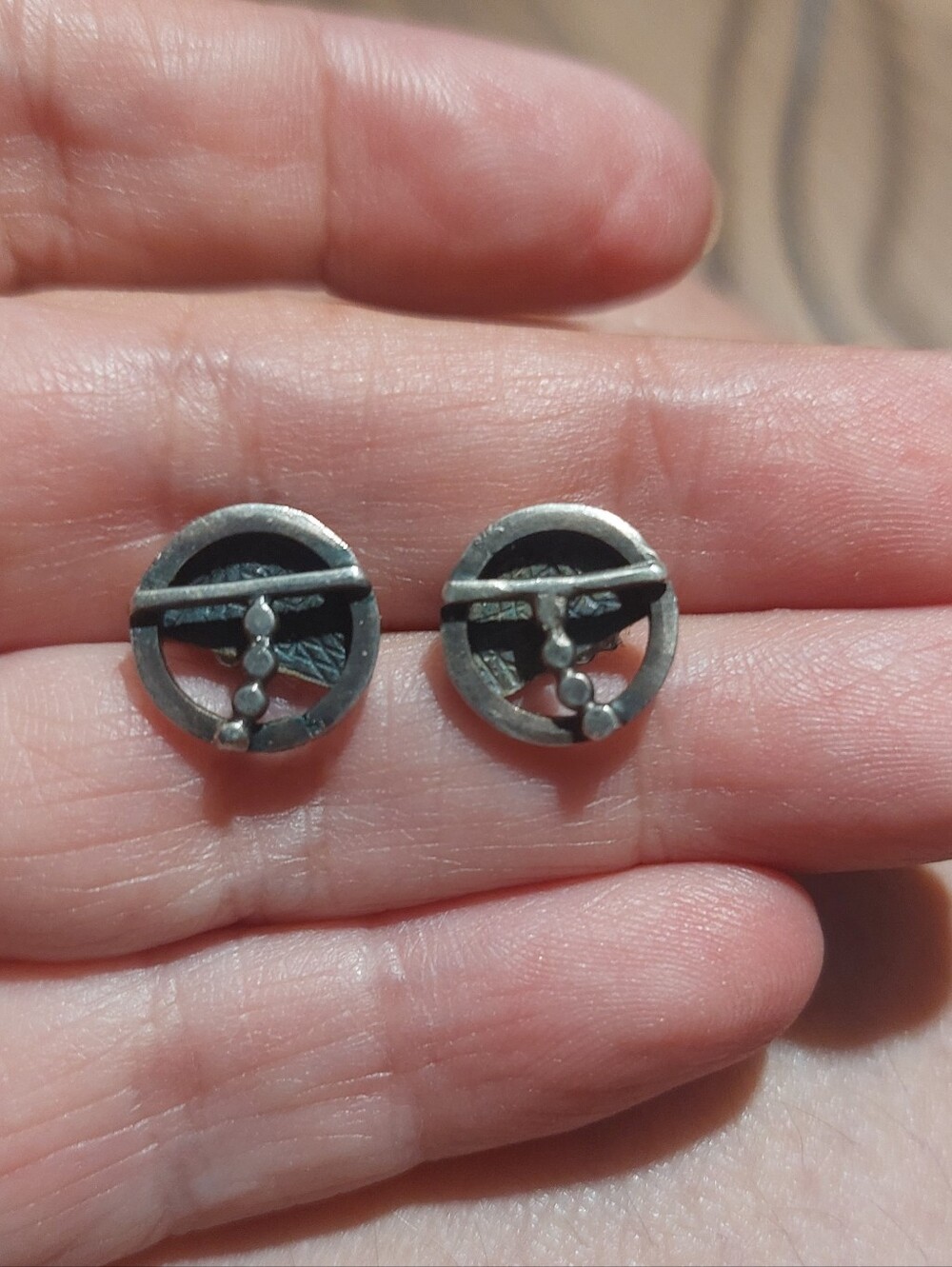 Vintage Round Sterling Silver Stud Earrings - Oxidized